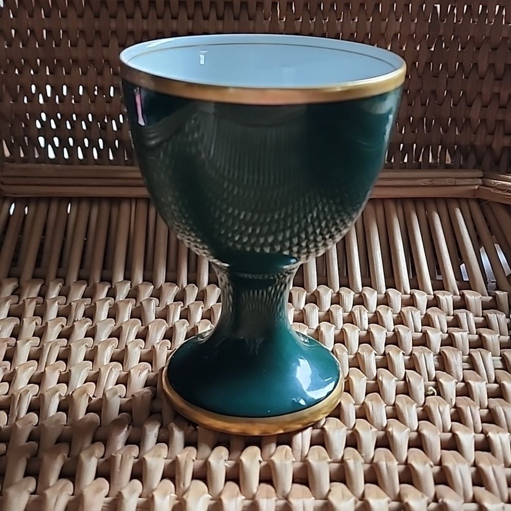 Vintage 1978 Fitz & Floyd Renaissance Dark Green & Gold Tone Trim Goblet Cup